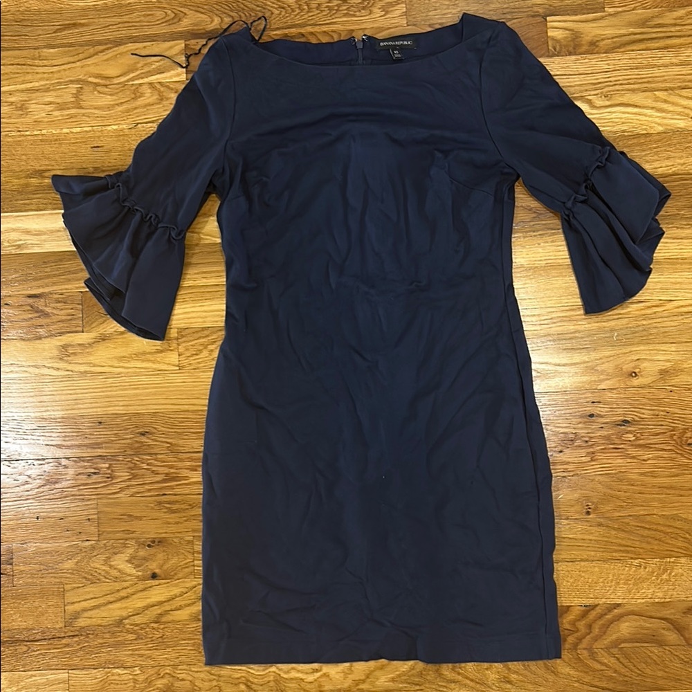Banana Republic Navy Blue Ruffled Sheath Dress size 10